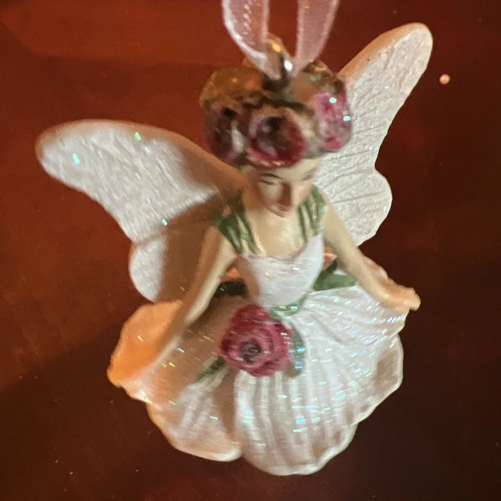 FAIRY BALLERINA w/ WINGS  A D A Rose Christmas ORNAMENT Silver Tree Holiday 4.5
